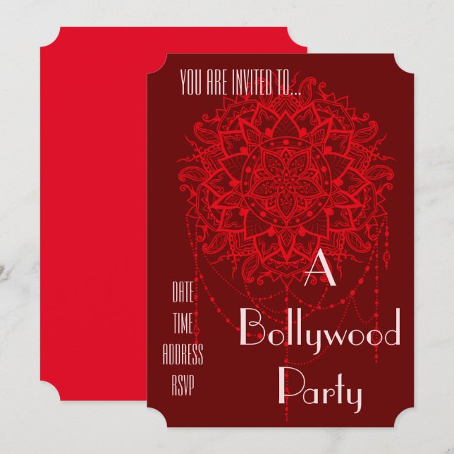 Invitación fiesta de vestimenta indio de Bollywood (Anverso / Reverso)