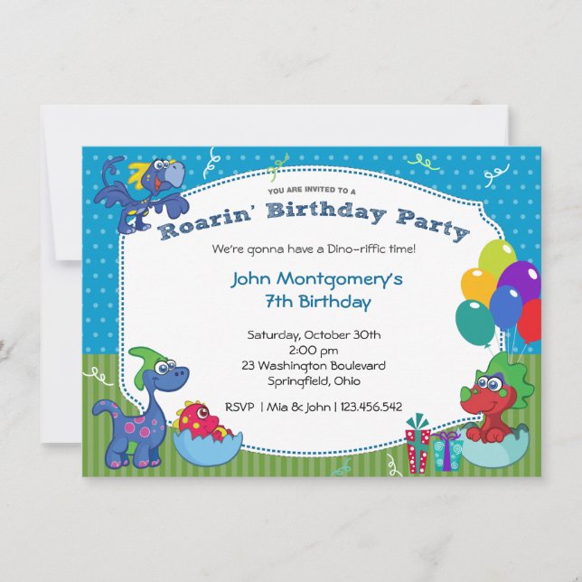 Invitación Fiesta de vestuario de Bash de cumpleaños de Dinos (Anverso)