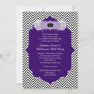 Invitación Fiesta de vestuario morado de Halloween dulce de 1