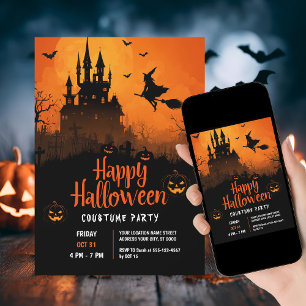Invitación Fiesta de vestuario nocturno de brujas y calabazas