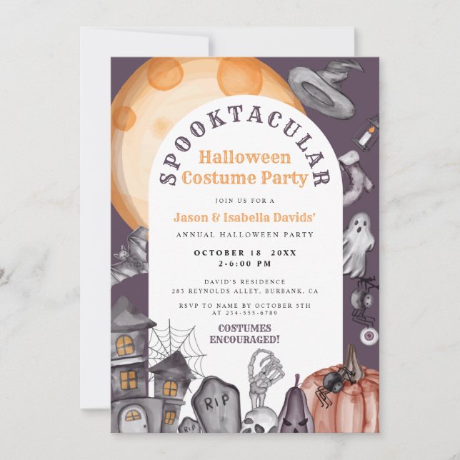 Invitación Fiesta de vestuarios de calabaza de Halloween para (Anverso)