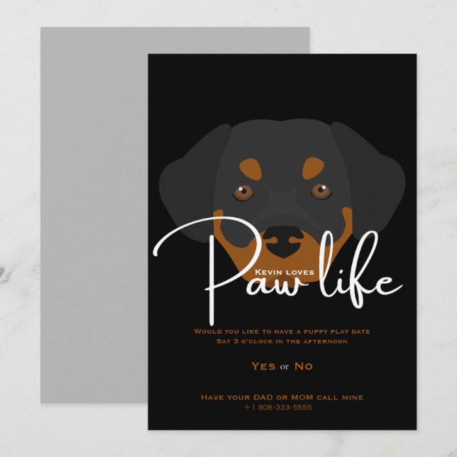Invitación Fiesta de vida de la pata de perro de cachorro lin (Anverso / Reverso)