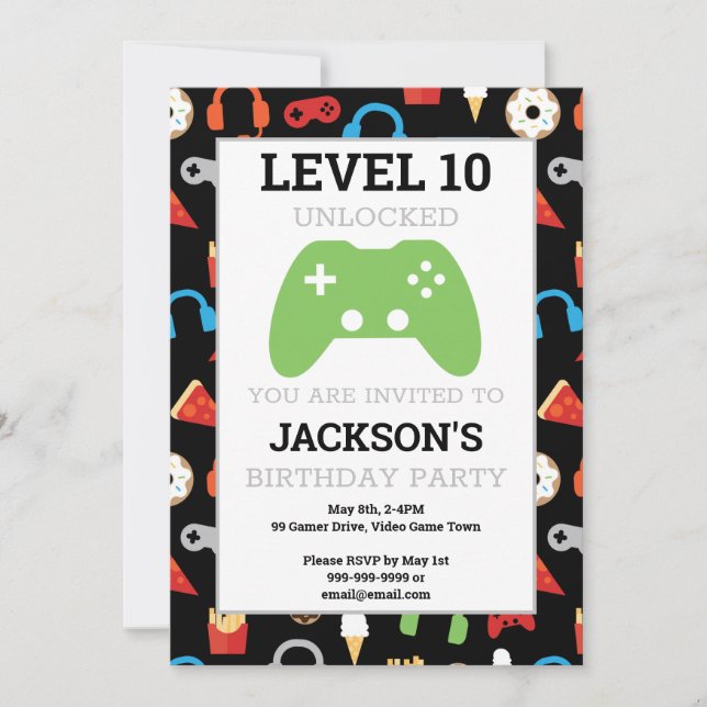 Invitación Fiesta de videojuego Nivelación Jugador de cumplea (Anverso)