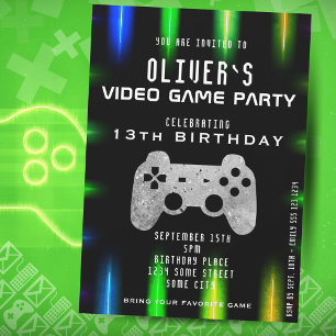 Invitación Fiesta de videojuegos Controlador de neón Cumpleañ