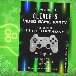 Invitación Fiesta de videojuegos Controlador Neon Gaming Cump