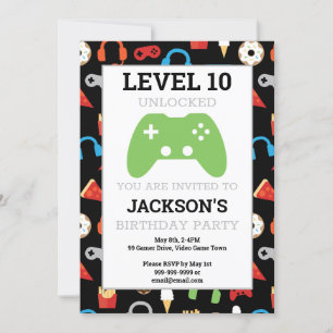 Invitación Fiesta de videojuegos nivel arriba cumpleaños de n