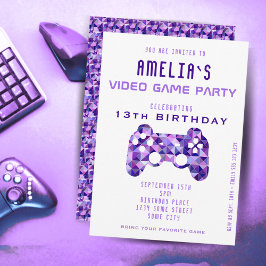 Invitación Fiesta de videojuegos Purple Controller Gaming Cum