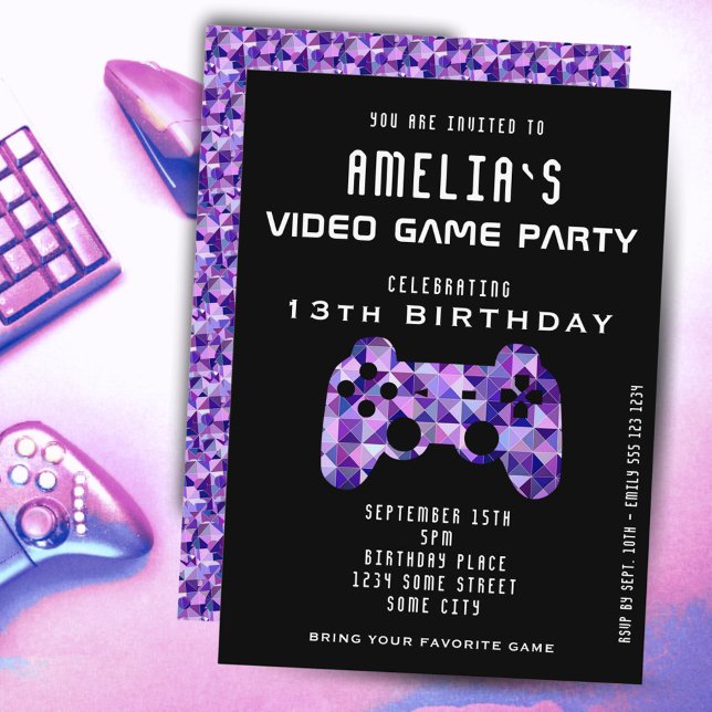 Invitación Fiesta de videojuegos Purple Controller Gaming Cum (Subido por el creador)