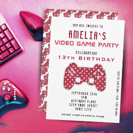 Invitación Fiesta de videojuegos Red Controller Gaming Cumple