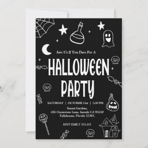 Invitación Fiesta de videos de Halloween dibujados a mano
