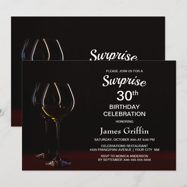 Invitación Fiesta de Vidrio de Nacimiento 30 de Black Surpris (Anverso / Reverso)
