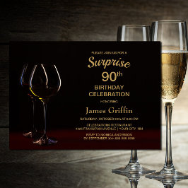 Invitación Fiesta de vidrio de vino de cumpleaños 90 Black Go
