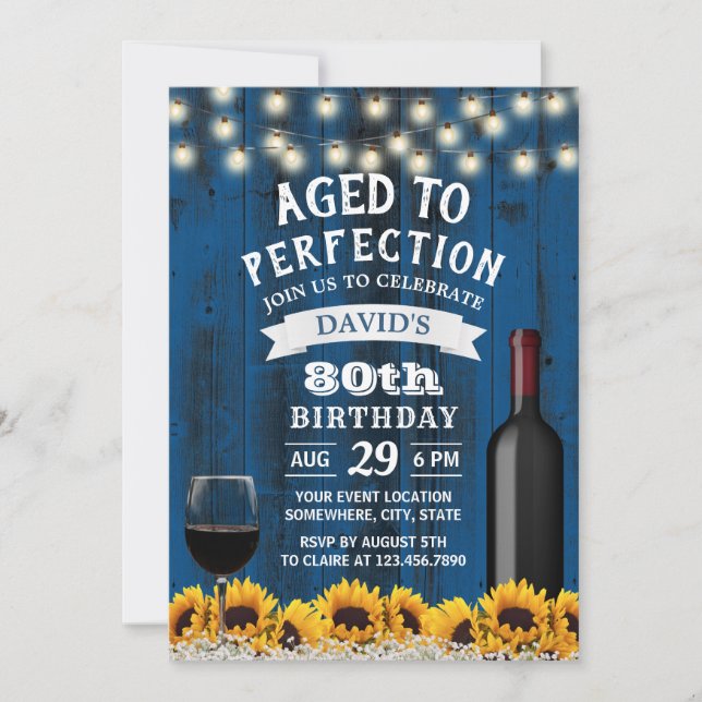 Invitación Fiesta de Vino de Cumpleaños de Rustic Sunflowers  (Anverso)