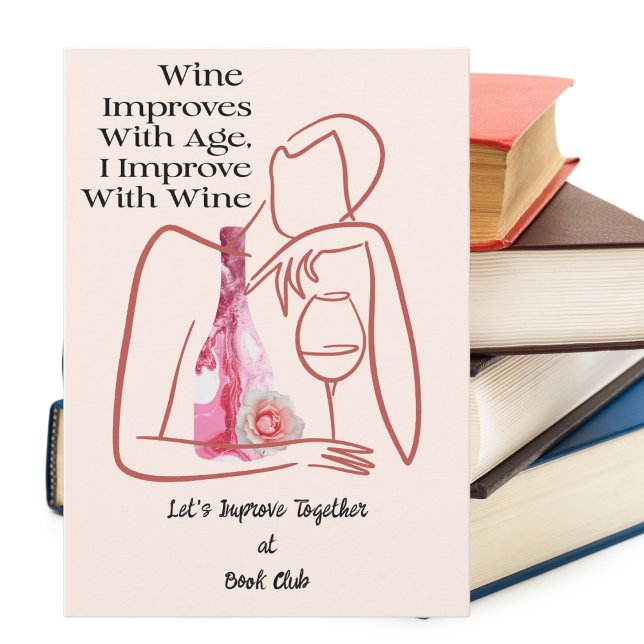 Invitación Fiesta de vino del Club del Libro (Book Club Invite - SIp some wine and improve with age. Fun way to share your passion of books & wine)
