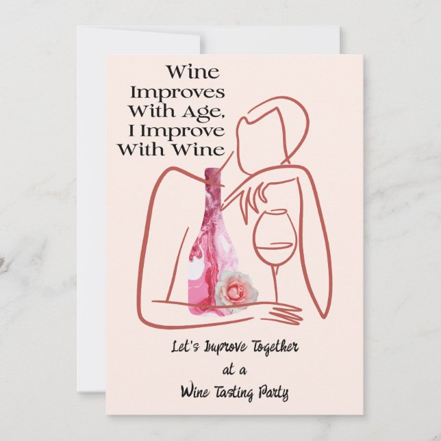 Invitación Fiesta de vino floral rosa divertido (Anverso)