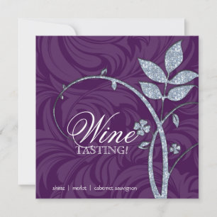 Invitación Fiesta de vino Purpurina de hoja de plata morada