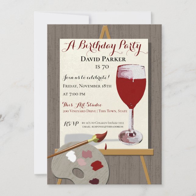 Invitación Fiesta de Vino Rojo y Arte de Pintura (Anverso)