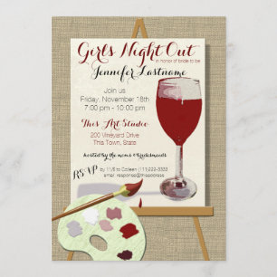 Invitación Fiesta de Vino Rojo y Arte de Pintura