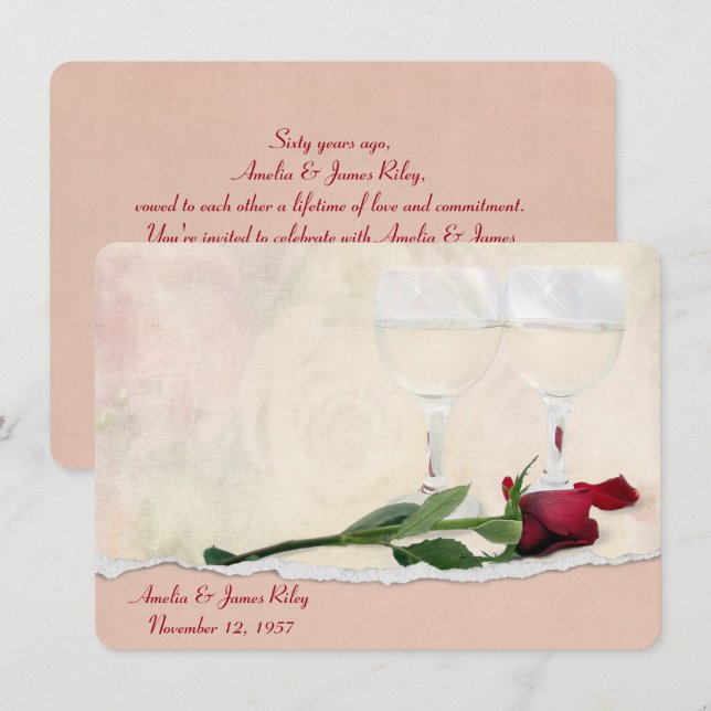 Invitación Fiesta de vino y Rosa de aniversario (Anverso / Reverso)