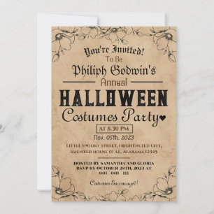 Invitación Fiesta de vintage gótico-rústico de traje de Hallo
