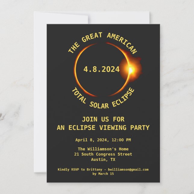 Invitación Fiesta de visualización de eclipse solar total 4/8 (Anverso)
