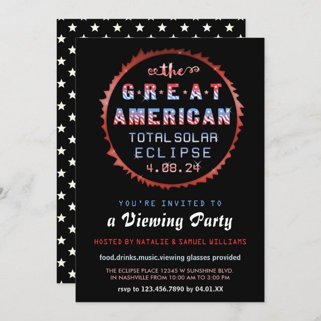 Invitación Fiesta de visualización de Eclipse solar total est (Anverso / Reverso)