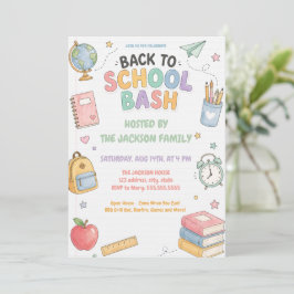 Invitación Fiesta de vuelta al cole pastel adorable