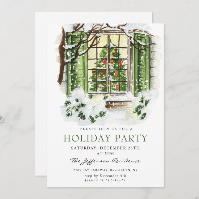 Invitación Fiesta de Watercolor Country Holiday House Navidad (Anverso / Reverso)
