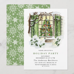 Invitación Fiesta de Watercolor Country Holiday House Navidad