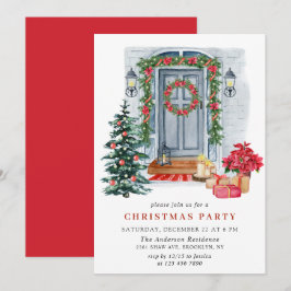 Invitación Fiesta de Watercolor Country Holiday House Navidad