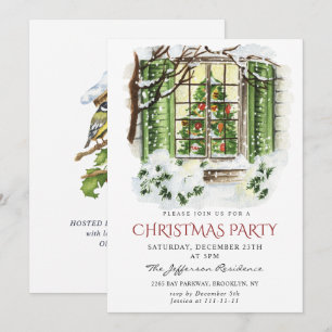 Invitación Fiesta de Watercolor Country Holiday House Navidad