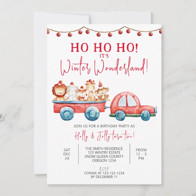 Invitación Fiesta de Winter Wonderland, cumpleaños de Gemelos (Anverso)