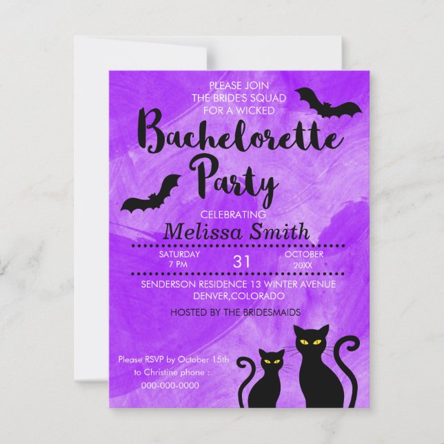 Invitación Fiesta de Witchy Halloween Bachelorette de los (Anverso)