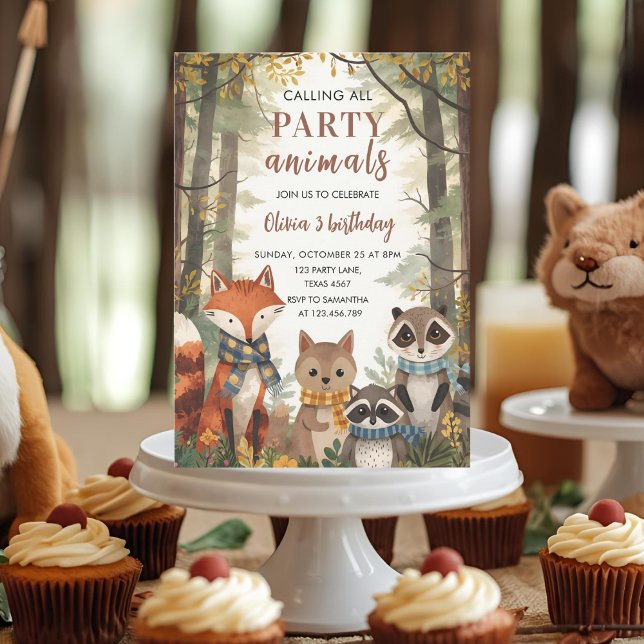 Invitación Fiesta de Woodland Animales Forestal Fox, Raccoon  (Subido por el creador)