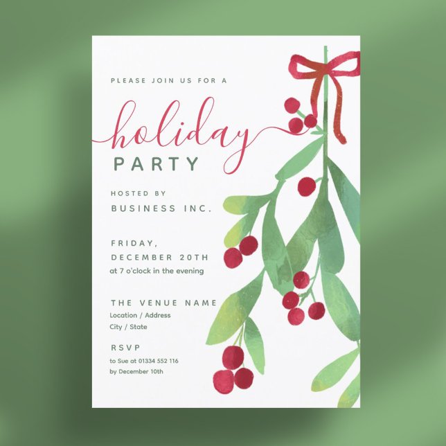 Invitación Fiesta de Xmas Corporativo Mistletosimple (Simple Mistletoe Corporate Xmas Party Invitation)