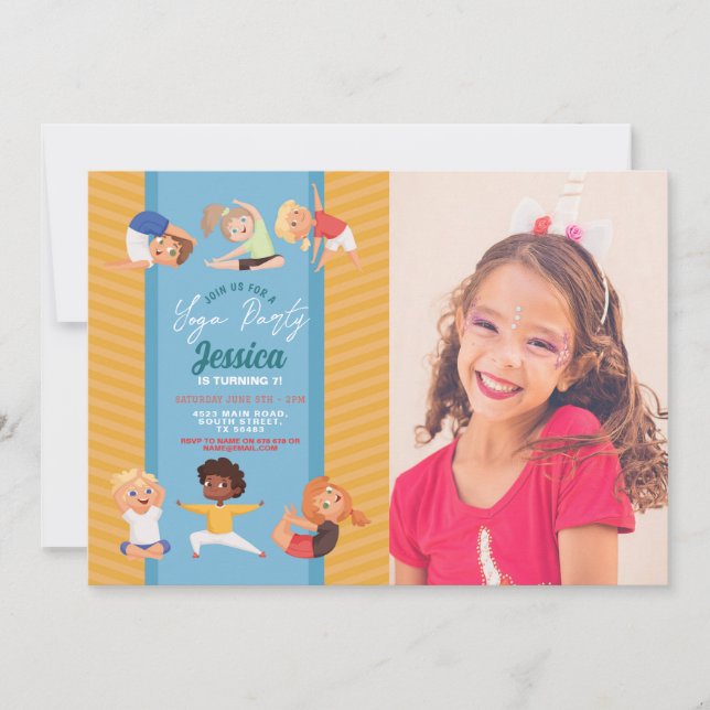 Invitación Fiesta de yoga Chicas de cumpleaños foto de niños (Anverso)