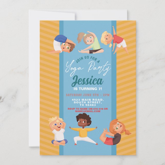 Invitación Fiesta de Yoga Cumpleaños Chicas de Stretch Divers (Anverso)