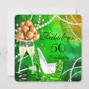 Invitación Fiesta de Zapatos Verdes de Tacón Alto Dorados Cha