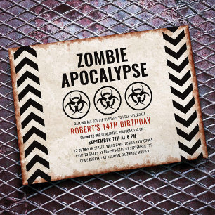 Invitación fiesta de zombies de Halloween con iconos de riesg