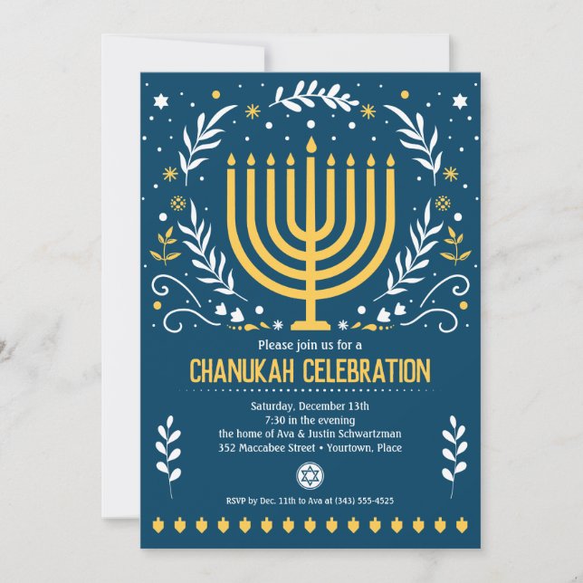 Invitación Fiesta decorativa Menorah Hanukkah Holiday (Anverso)