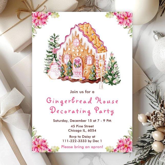 Invitación Fiesta decorativo de casa de pan de jengibre rosa (Subido por el creador)
