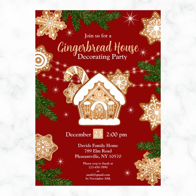 Invitación Fiesta decorativo de la casa de Gingerbread acuare (Subido por el creador)