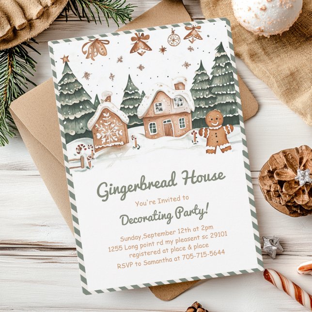 Invitación Fiesta decorativo de la casa de jengibre verde y m (Subido por el creador)