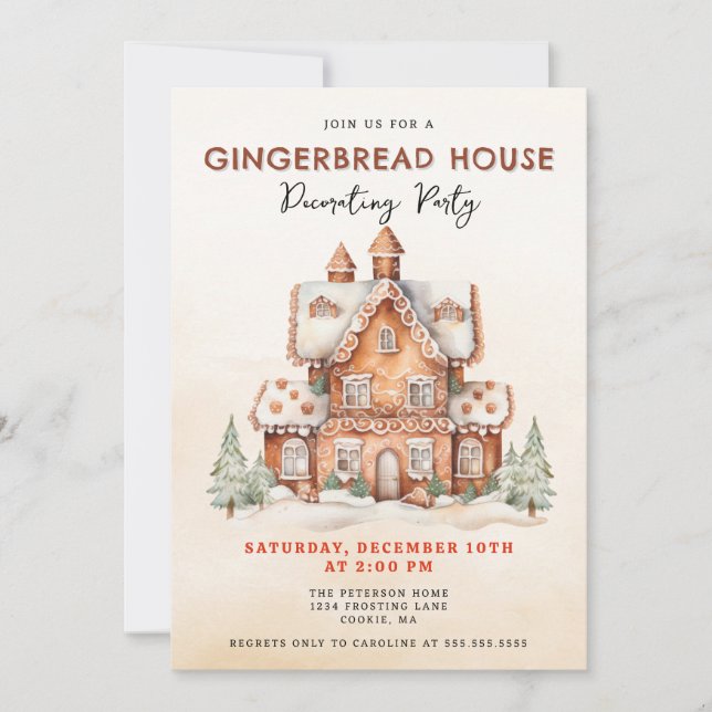 Invitación Fiesta decorativo de la casa Gingerbread (Anverso)