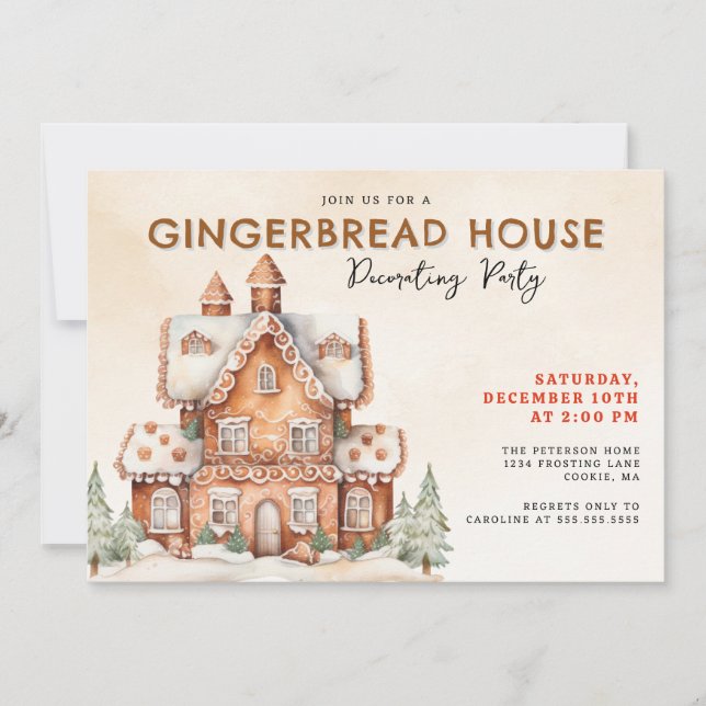 Invitación Fiesta decorativo de la casa Gingerbread (Anverso)
