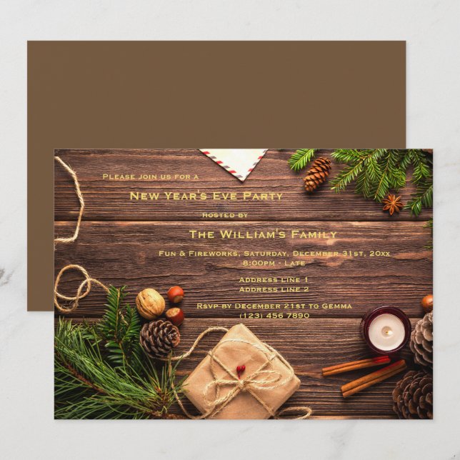 Invitación Fiesta decorativo de la víspera de Año Nuevo (Anverso / Reverso)