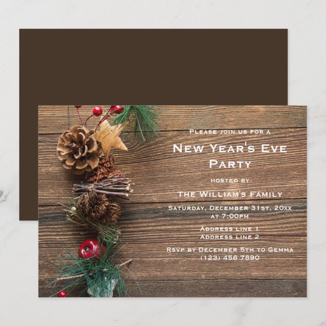 Invitación Fiesta decorativo de Nochevieja en Garland (Anverso / Reverso)