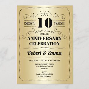 Invitación Fiesta del 10º Aniversario de Boda - Oro Negro