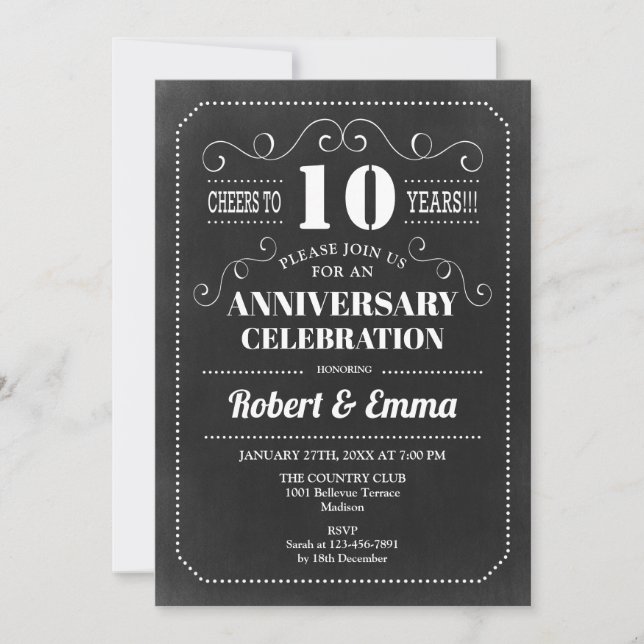 Invitación Fiesta del 10º Aniversario de Boda - Pizarra de Ti (Anverso)