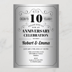 Invitación Fiesta del 10º Aniversario de Boda - Plata Negro